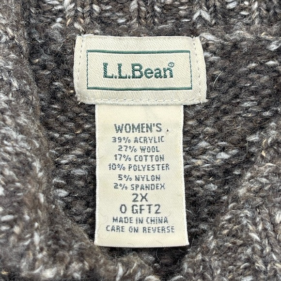 LL Bean Womens Size 2X Cable Knit Wool Blend Cardigan Sweater Speckled Fisherman - Picture 7 of 13